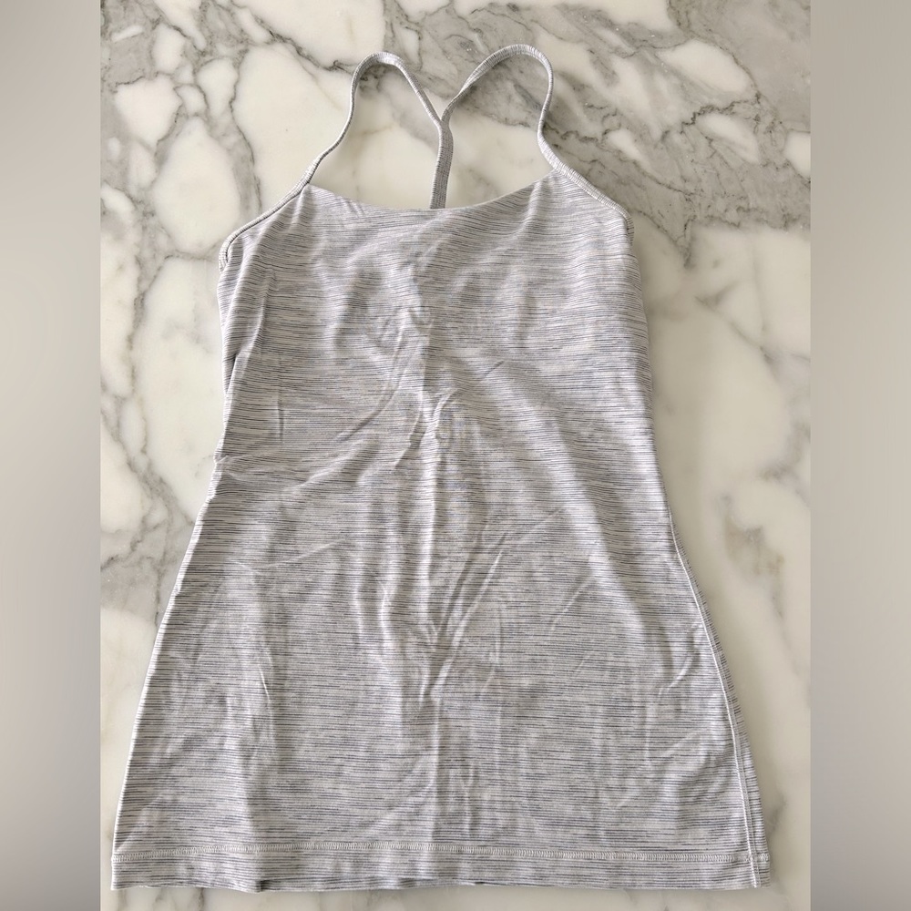 Lululemon Flow Y tank top. Striped grey/white. Built in bra. Size 6. - Picture 1 of 3